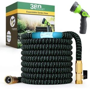 Expandable Flexible Lightweigt Garden Hose 100 ft 3/4" Brass, 8 Function Sprayer